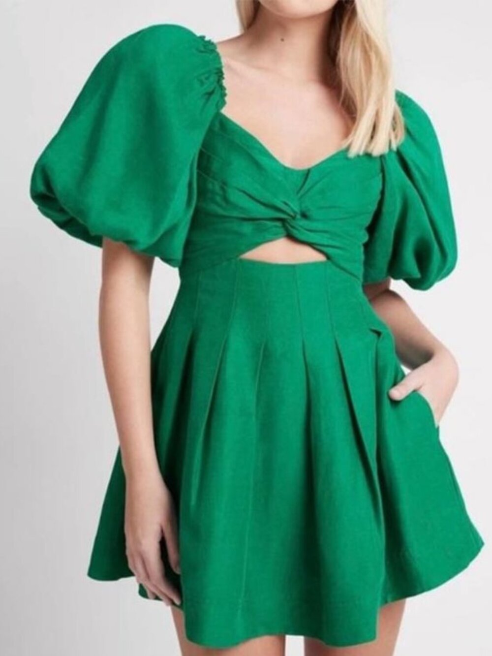 House Of Harlow 1960 Emerald Green Puff Sleeve Dress - Women's Size XSmall